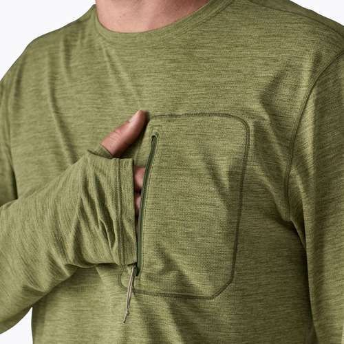 Férfi hosszú ujjú póló Patagonia Capilene Cool Sun caper green/buckhorn green x-dye