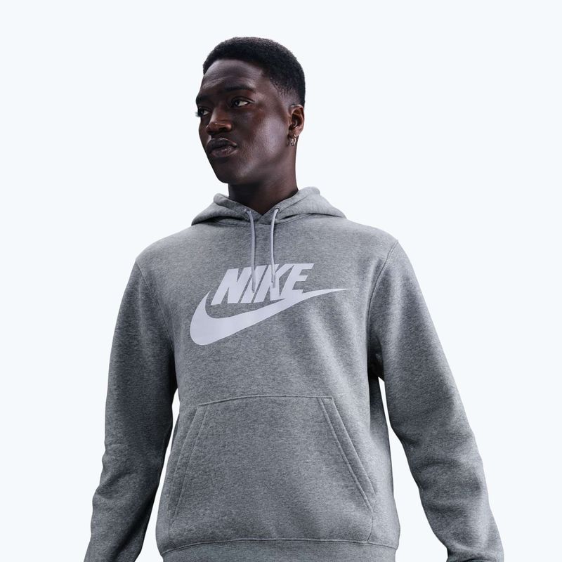 Férfi pulóver Nike Club Pullover Hoodie dark grey heather/light smoke grey/white 4