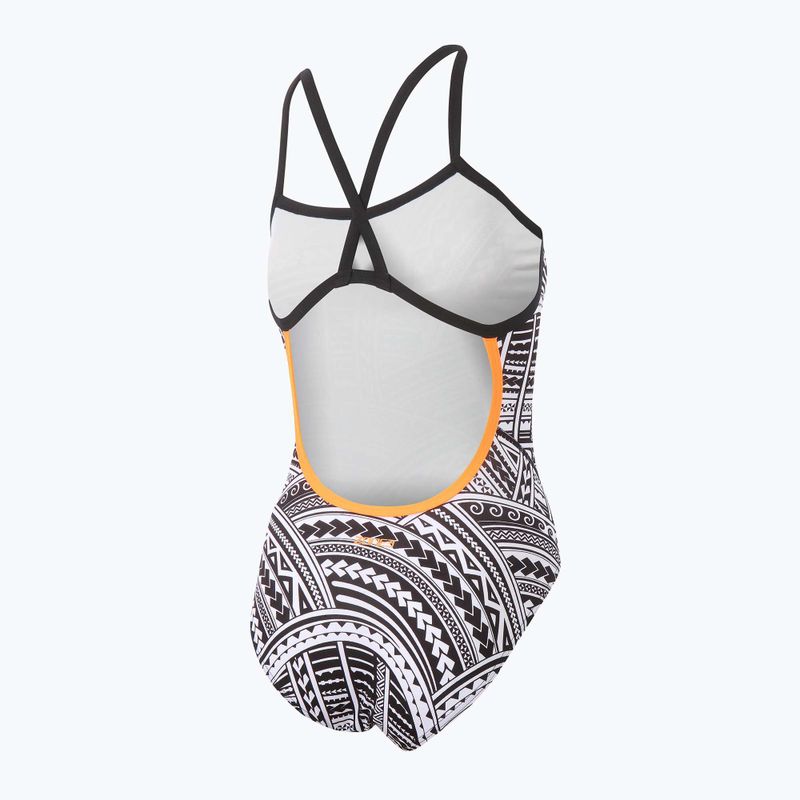 Női egyrészes fürdőruha ZONE3 Kona Speed Strap Back tribal print/fekete/fekete/fehér/narancssárga 5