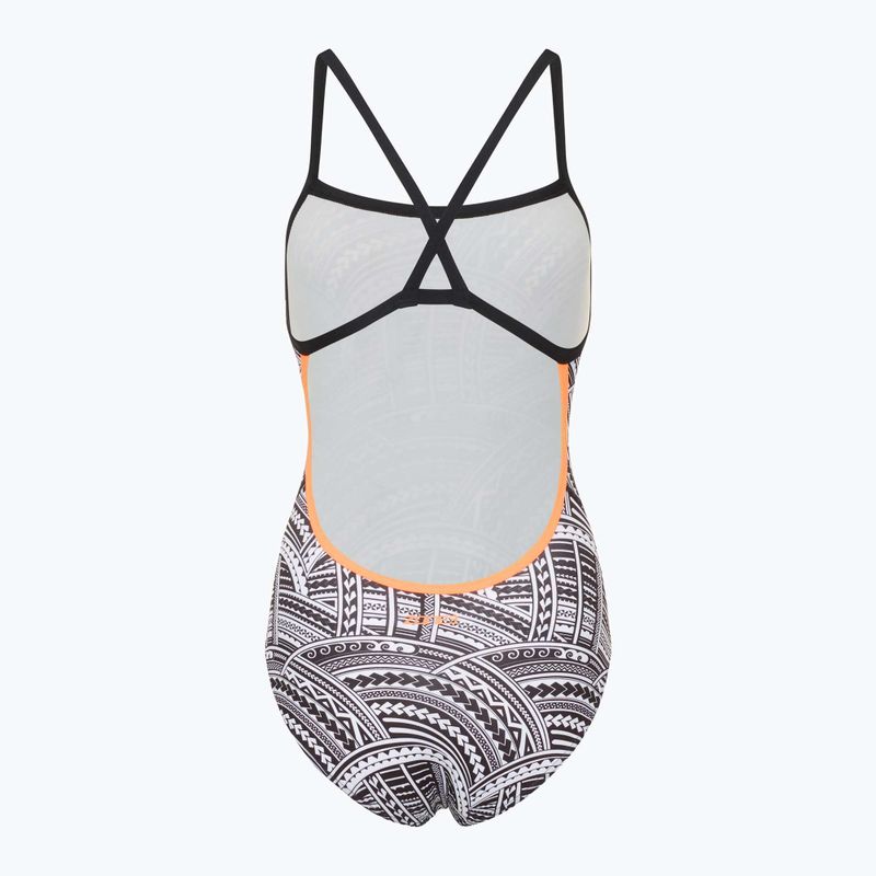 Női egyrészes fürdőruha ZONE3 Kona Speed Strap Back tribal print/fekete/fekete/fehér/narancssárga 2