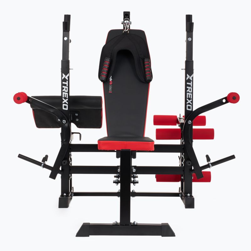 XTREXO BenchFit Max edzőpad állvánnyal és imarúddal fekete színben 12