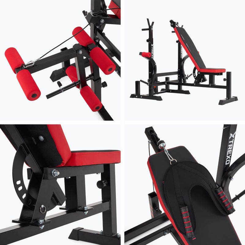 XTREXO BenchFit Max edzőpad állvánnyal és imarúddal fekete színben 14