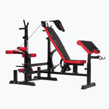 XTREXO BenchFit Max edzőpad állvánnyal és imarúddal fekete színben